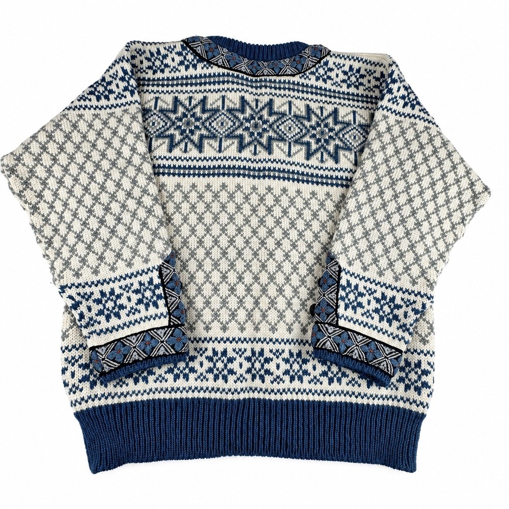 Vintage Dale of Norway Wool Cardigan Womens M Blue Fair Isle Nordic Pewter Clasp - Picture 2 of 8